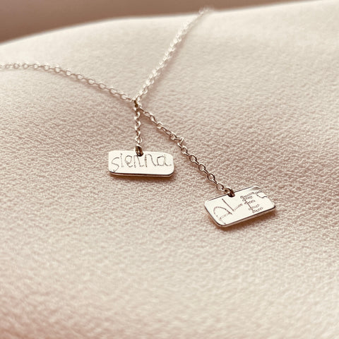 By Leahy, Fine Jewellery Bespoke Slip Duo Necklace Sterling Silver Sienna and Alec Children's Names.jpg