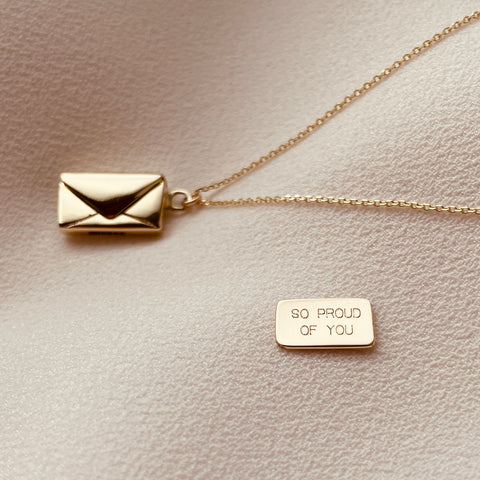 By Leahy, Fine Jewellery Graduation Gift Signature Envelope Necklace 9ct Gold, SO PROUD OF YOU