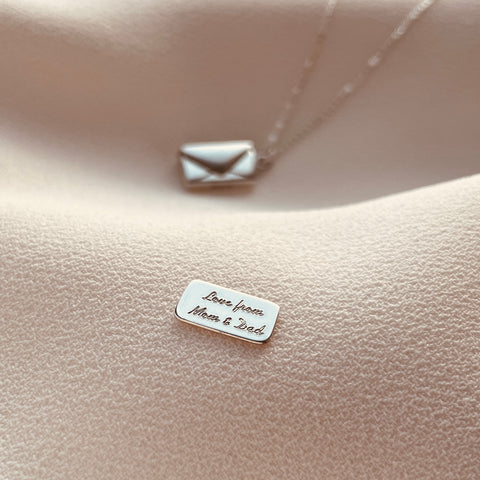 By Leahy, Fine Jewellery Graduation Gift Signature Envelope Necklace Sterling Silver, Love from Mam & Dad