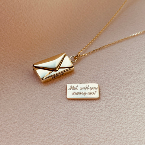 Signature Envelope Necklace, 9ct Gold, Mel, will you marry me? By Leahy Fine Jewellery