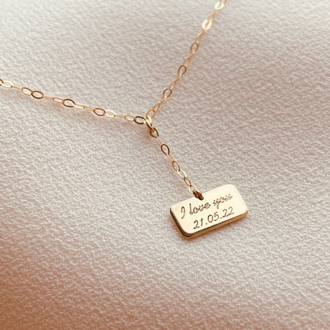 By Leahy Fine Jewellery Slip Necklace 9ct Gold I love you and date