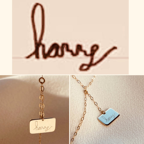 By Leahy Slip Duo Necklace 9ct Gold Bespoke Engraving Children's Signatures Harry
