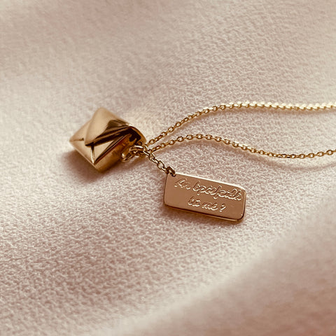 Bespoke Signature Envelope Necklace, 9ct gold, An bposfaidh tú mé? Will you marry me? By Leahy Fine Jewellery