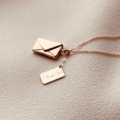 By Leahy Fine Jewellery Bespoke Signature Envelope Necklace 10ct Rose Gold I Love You