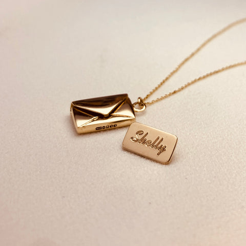 Signature Envelope Necklace, 9ct Gold, Shelly, Will you marry me? By Leahy Fine Jewellery