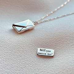 Signature Envelope Necklace, Sterling Silver, Will you marry me? By Leahy Fine Jewellery