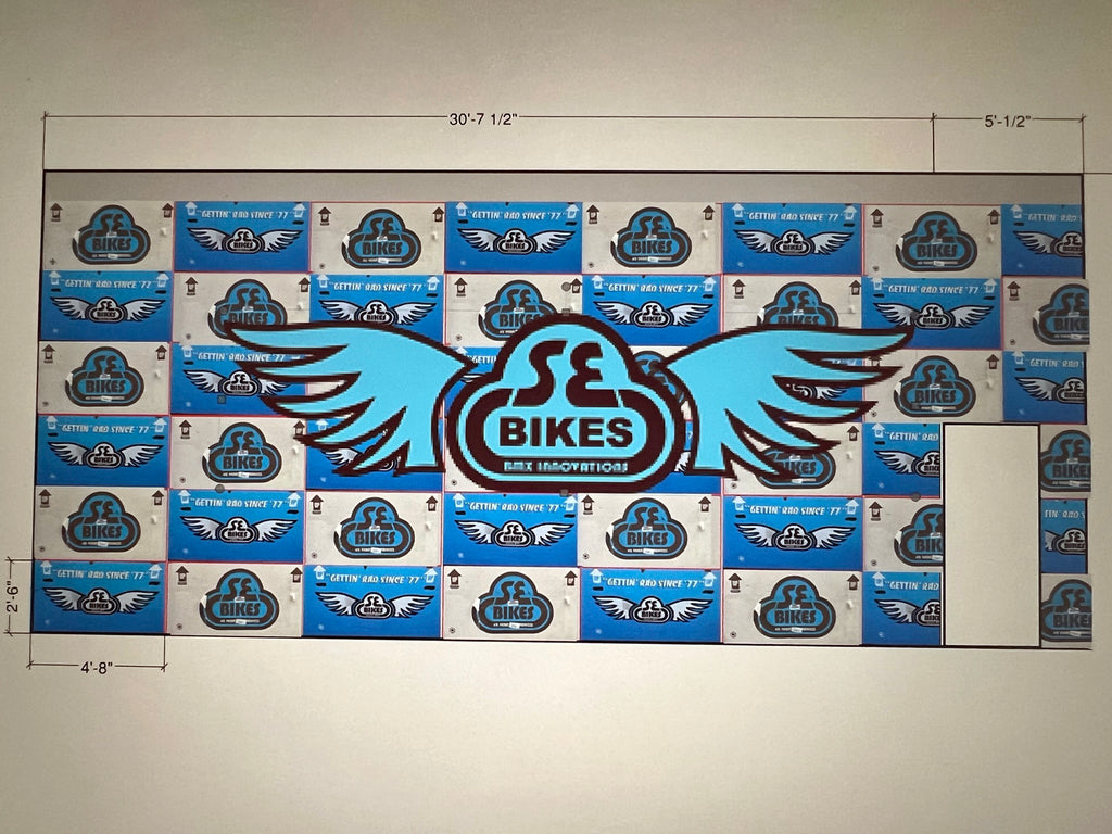 SE Bikes bike box artwork on garage wall