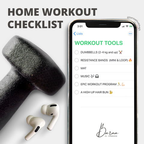Home workout equipment checklist Baraa El Sabbagh personal trainer, sports nutritionist, and registered dietician in Dubai