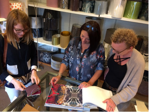Mairi Helena, Lorraine and Lorna designing Lampshades in our Glasgow studio