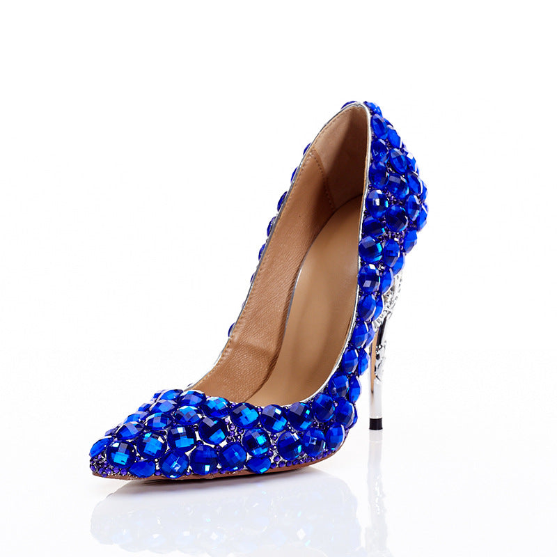 Topsqueen Royal Blue Rhinestone Crystal Heels – stunnerlady
