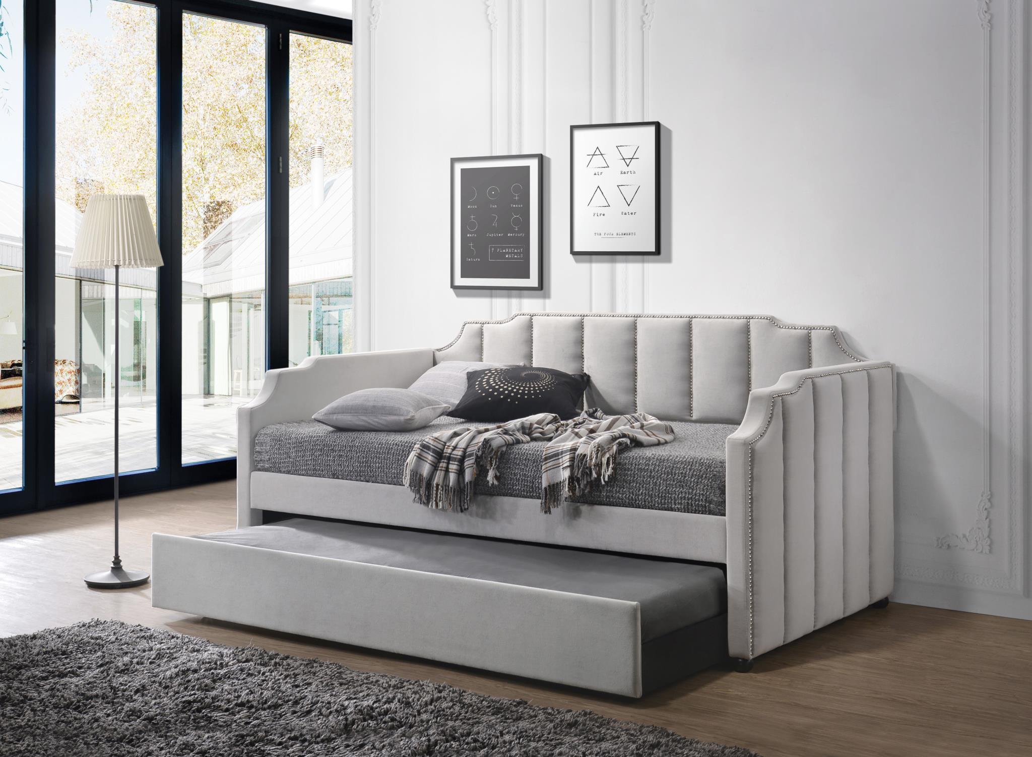 Peridot Modern Daybed With Trundle Dove Grey Velvet Astar Furniture