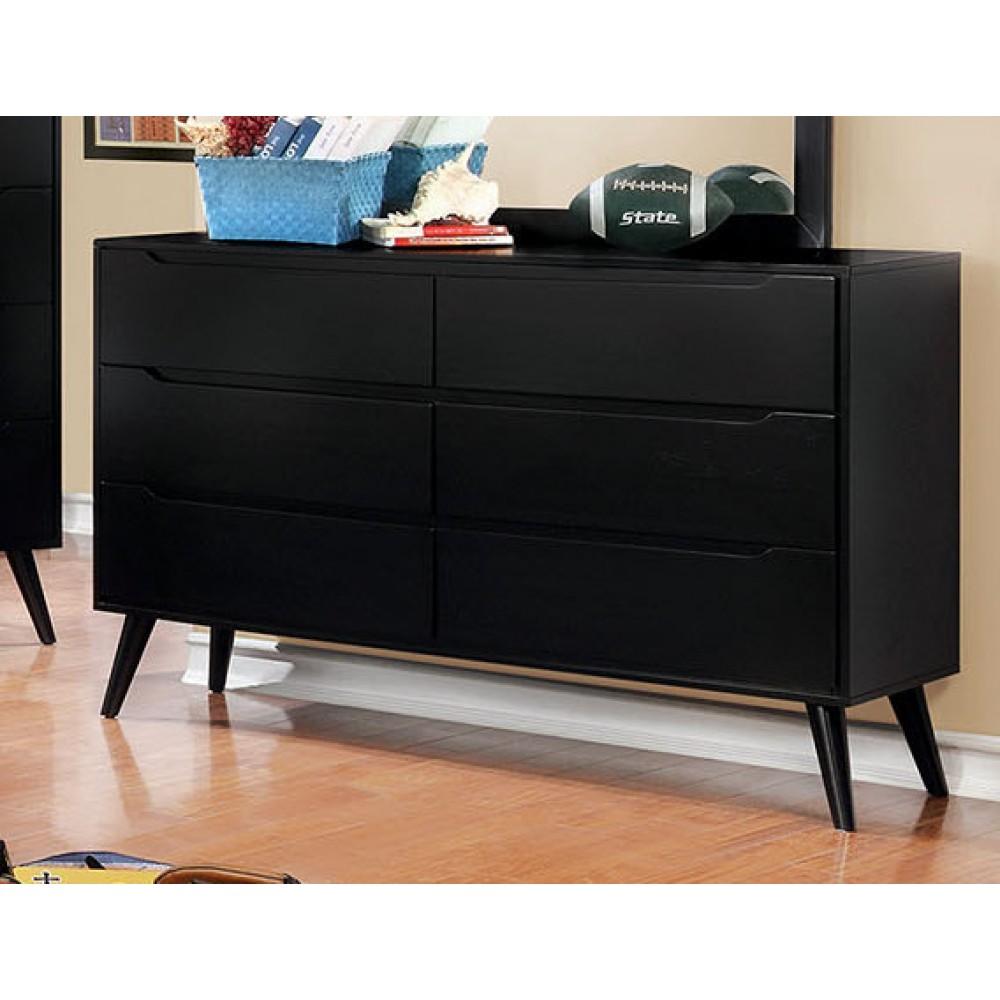 Mid Century Dresser & Mirror, Black – Astar Furniture