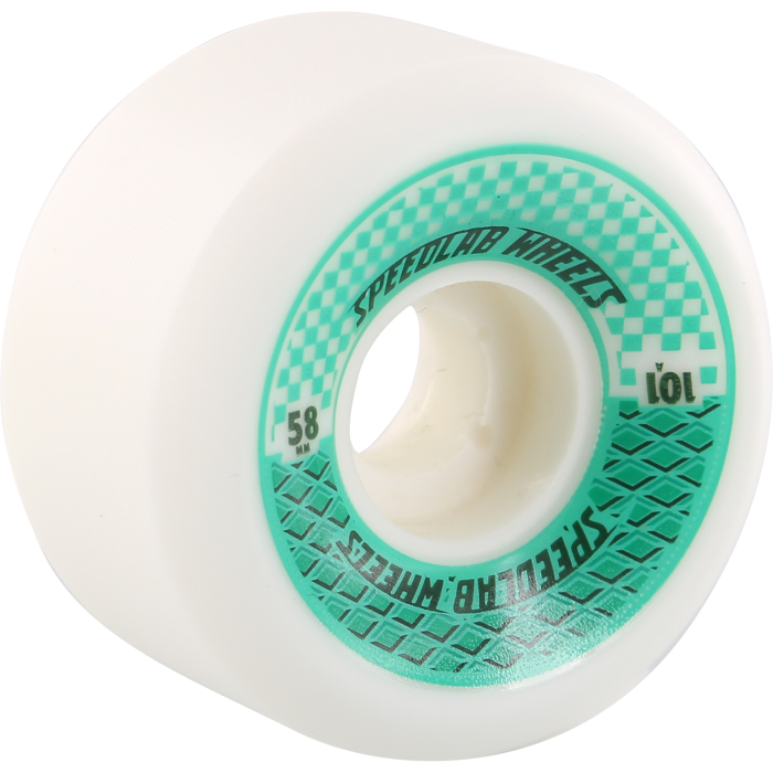 Speedlab Checkmates 58mm 101a White/Teal Skateboard Wheels (Set of 4)