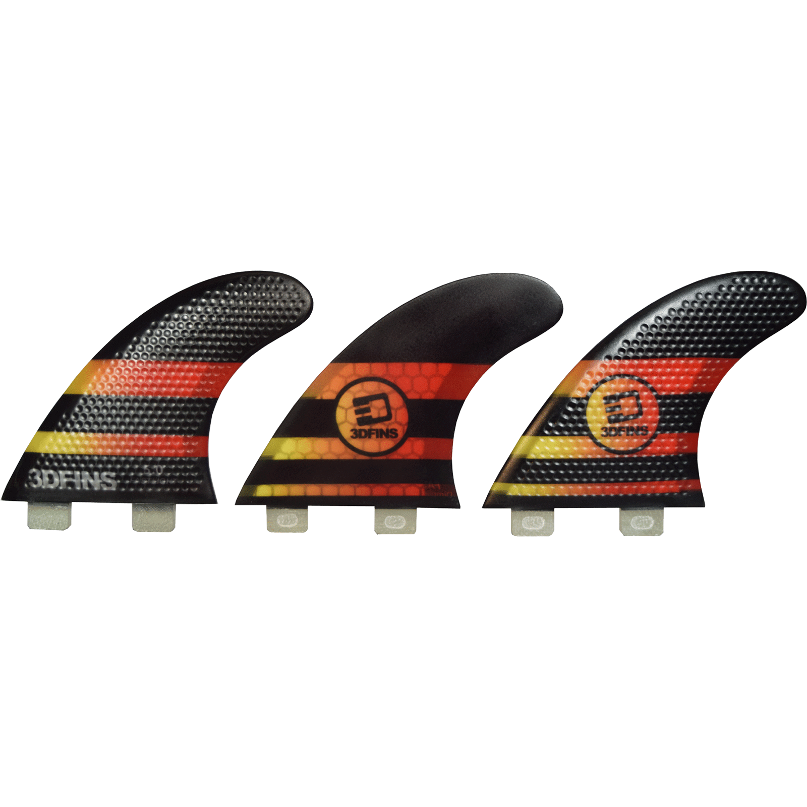 3D Fastlight Thruster 5.0 Med Twin-Tab Black/Yellow/Red Surfboard FIN  -  SET OF 3PCS