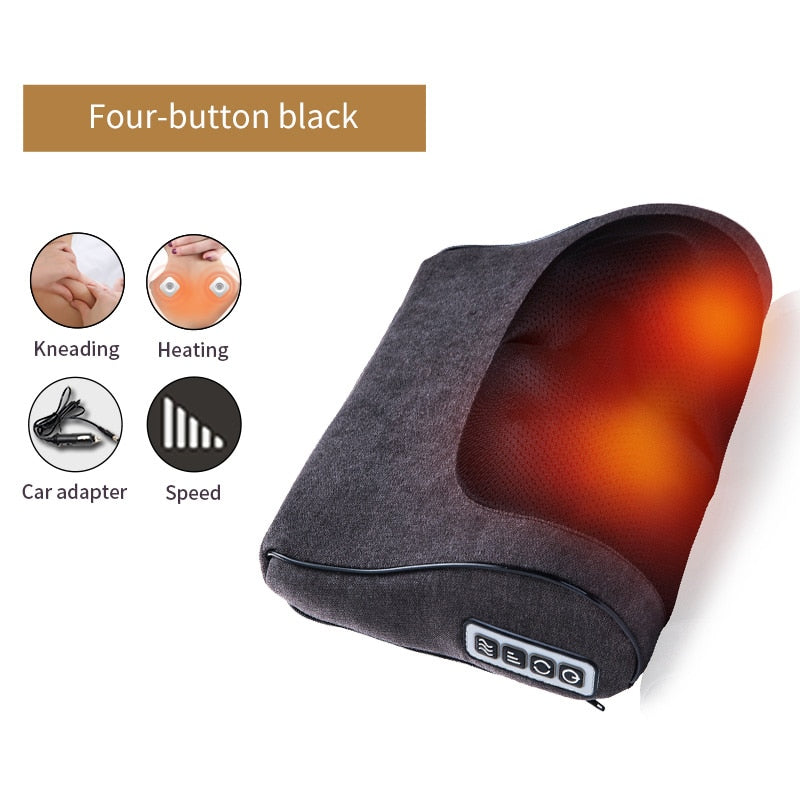Color: Black Neck Cervical Electric Multifunctional Massage Pillow | blingfeed.com