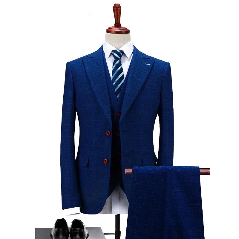 Color: Blue Blue Slim Fit Three Piece Business Suit | blingfeed.com