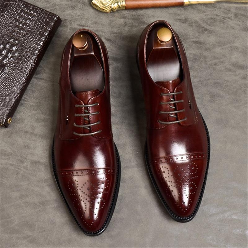 Men's Burgundye Genuine Leather Oxford Shoes | BlingFeed