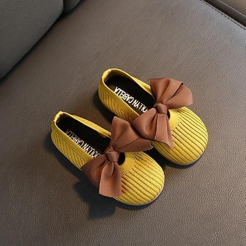 Color: Yellow, Beige, Black Butterfly-Knot Girls Woven Loafers | blingfeed.com