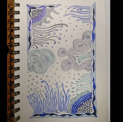 doodle art by inksanddrink on recycled paper in Little Deer Studio notebook