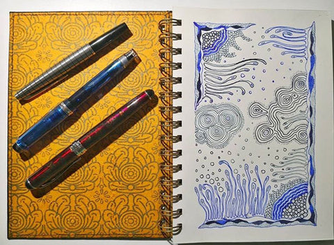 doodle art created with fountain pens in Little Deer Studio notebook