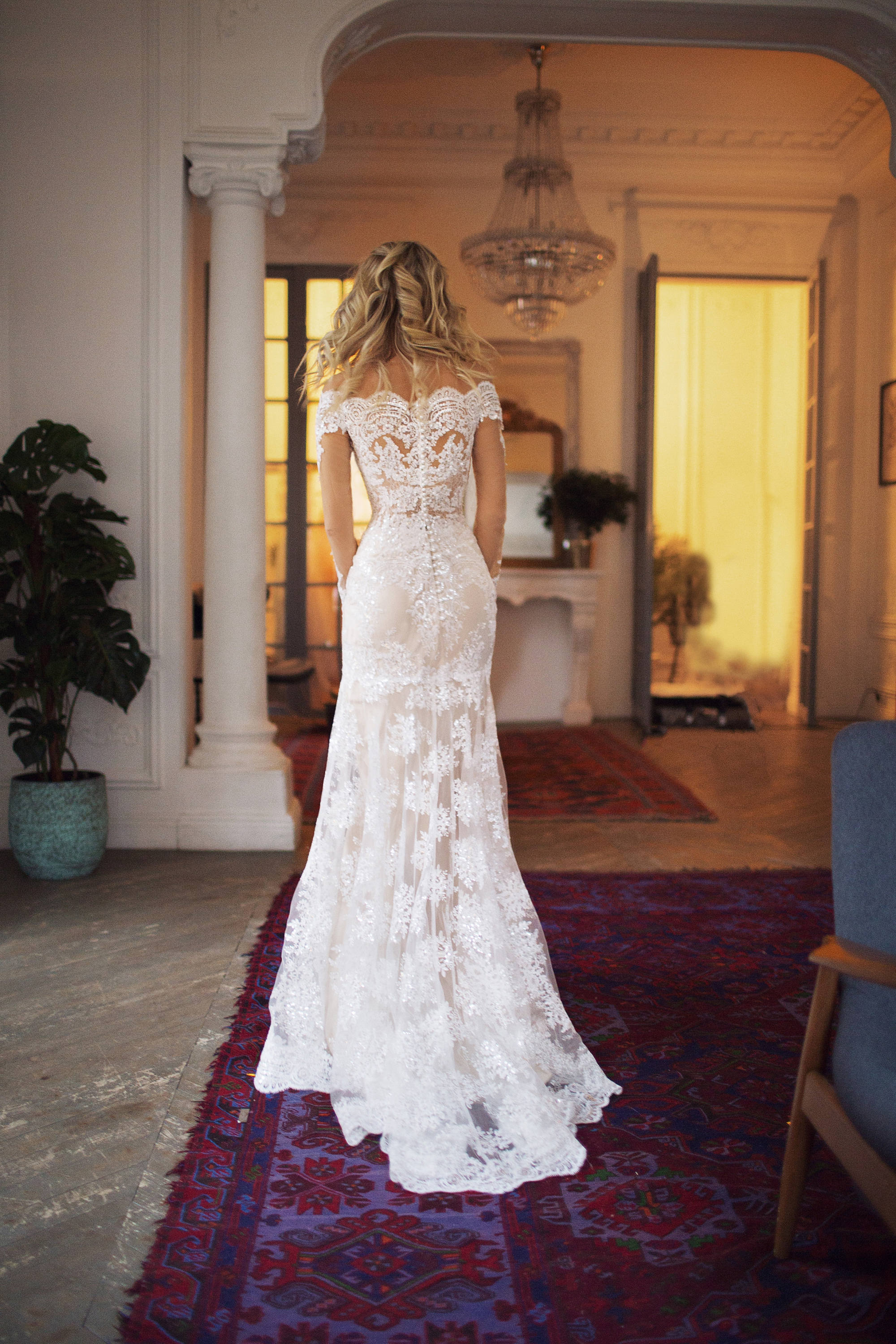 off the shoulder lace long sleeve wedding dress Nektaria – milabridal