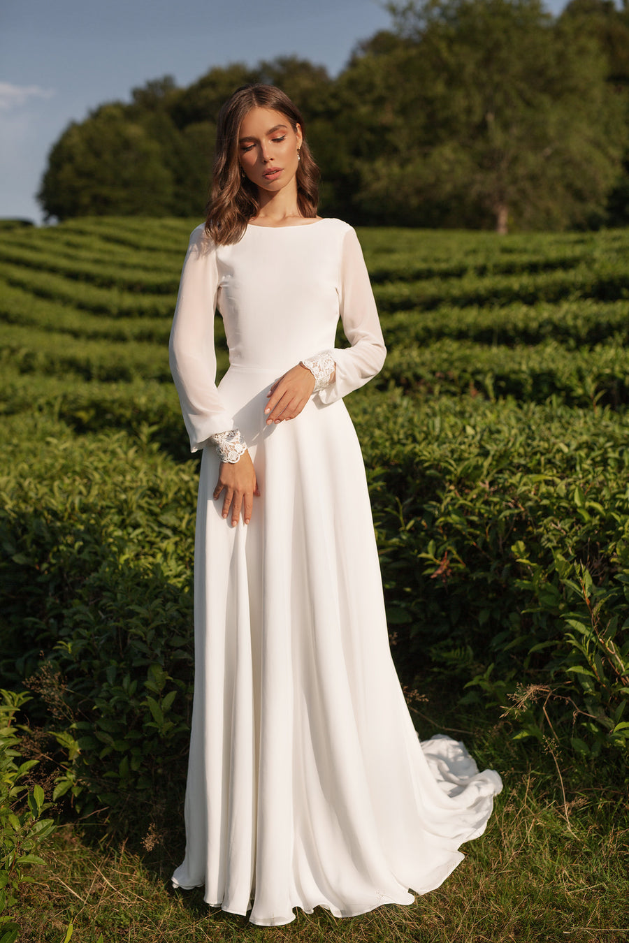 Chiffon wedding dress ANASTEISHA, long sleeves simple wedding dress ...