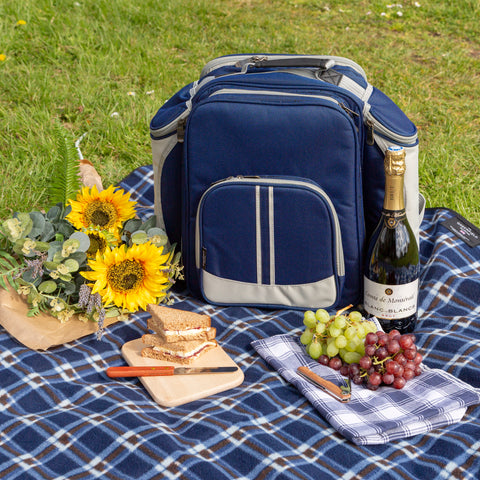 Deluxe Picnic Backpack for Two People with Matching Picnic Blanket