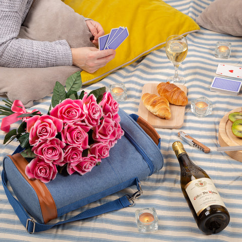 Wine Cooler Picnic Bag with Vintage Style Picnic Blanket