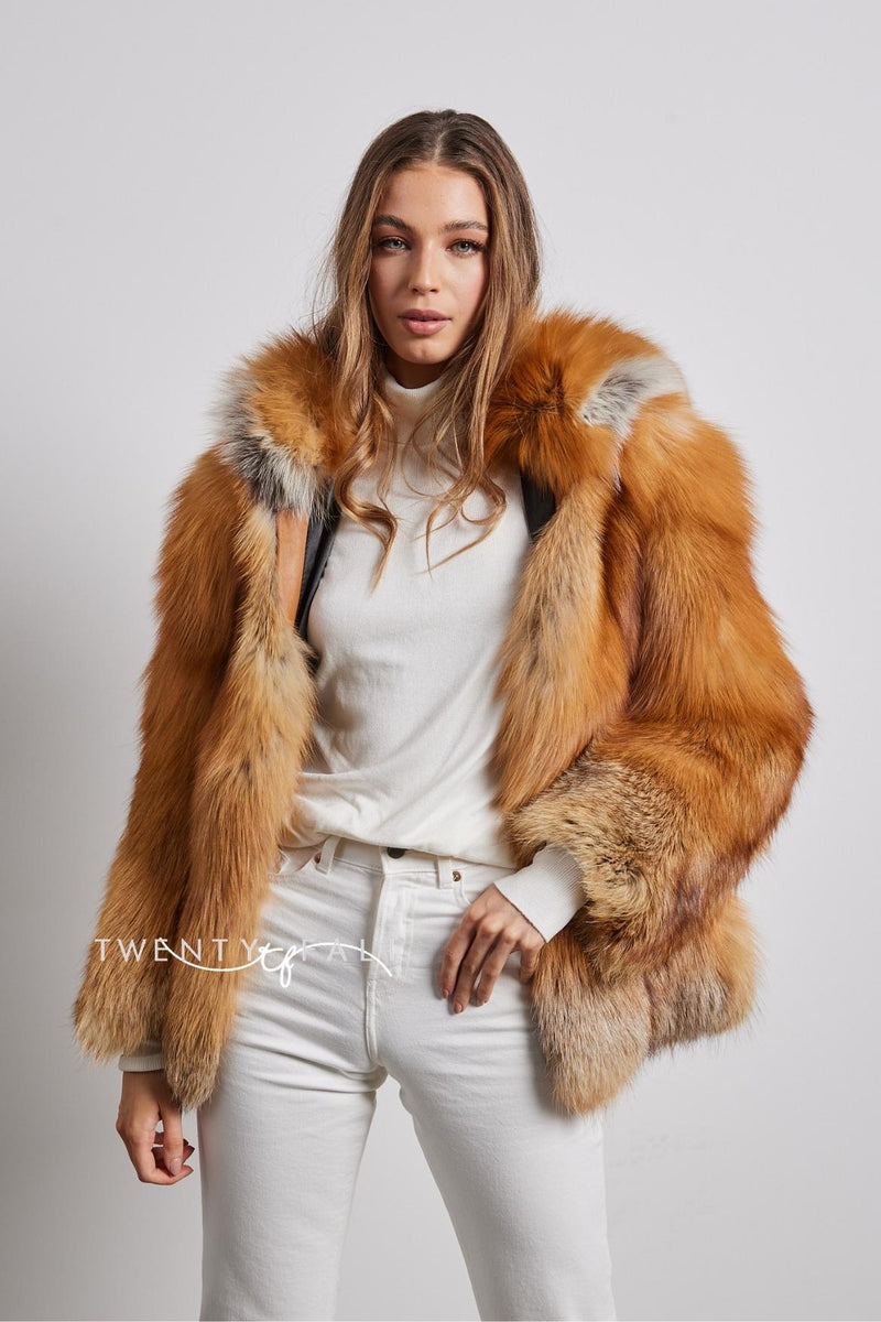 Red Fox Fur Full Pelt Coat with Hood – TwentyFall