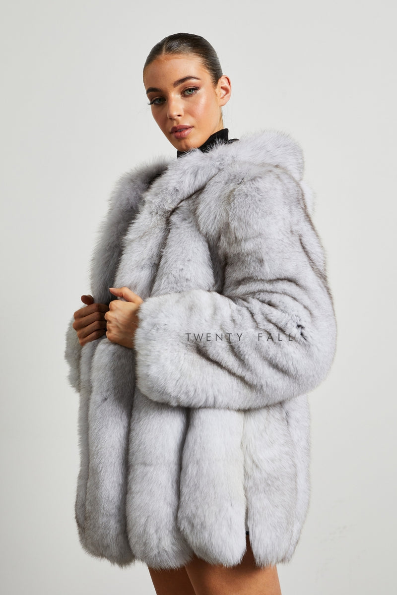 Natural Fox Fur Coat with Full Pelt Fur Sleeves and Hood – TwentyFall
