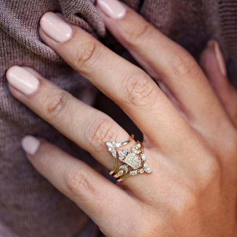 DIAMOND ENGAGEMENT RING & AMBER NESTING RING