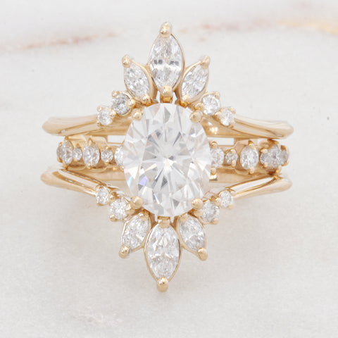 Oval diamond Engagement ring with marquise diamond ring guard, Yellow Gold, made by Silly Shiny Diamonds