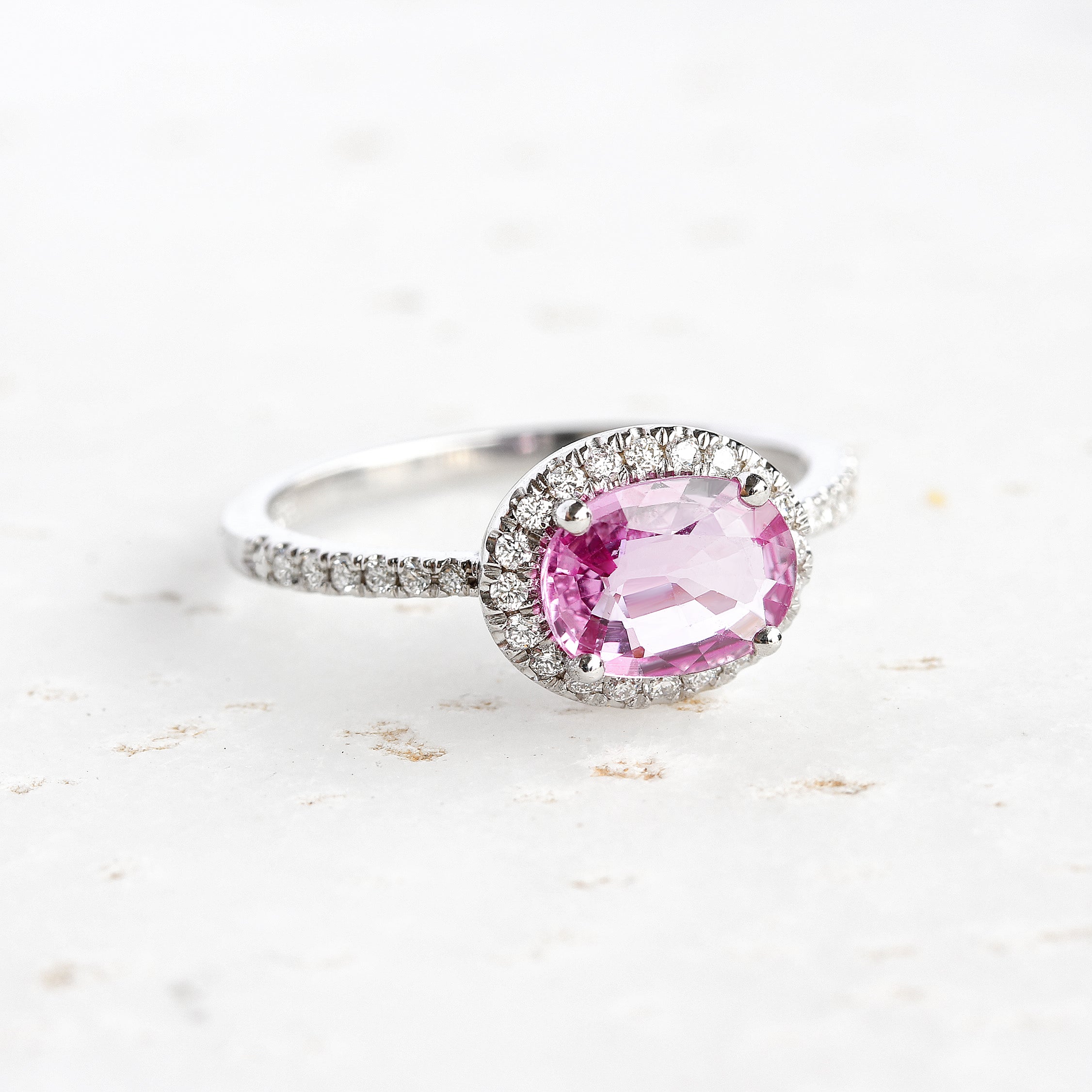 Lab Pink Sapphire Diamond Infinity Necklace - 14K White Gold