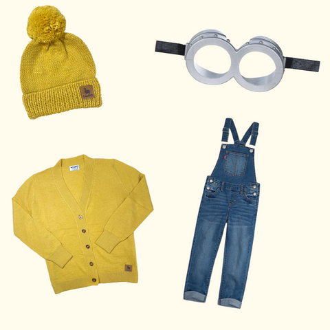 Minion Halloween Costume with Campo Mustard Cardigan and Beanie