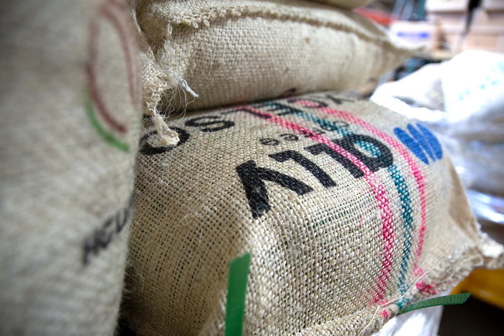 Burlap coffee sack with Ally Coffee logo