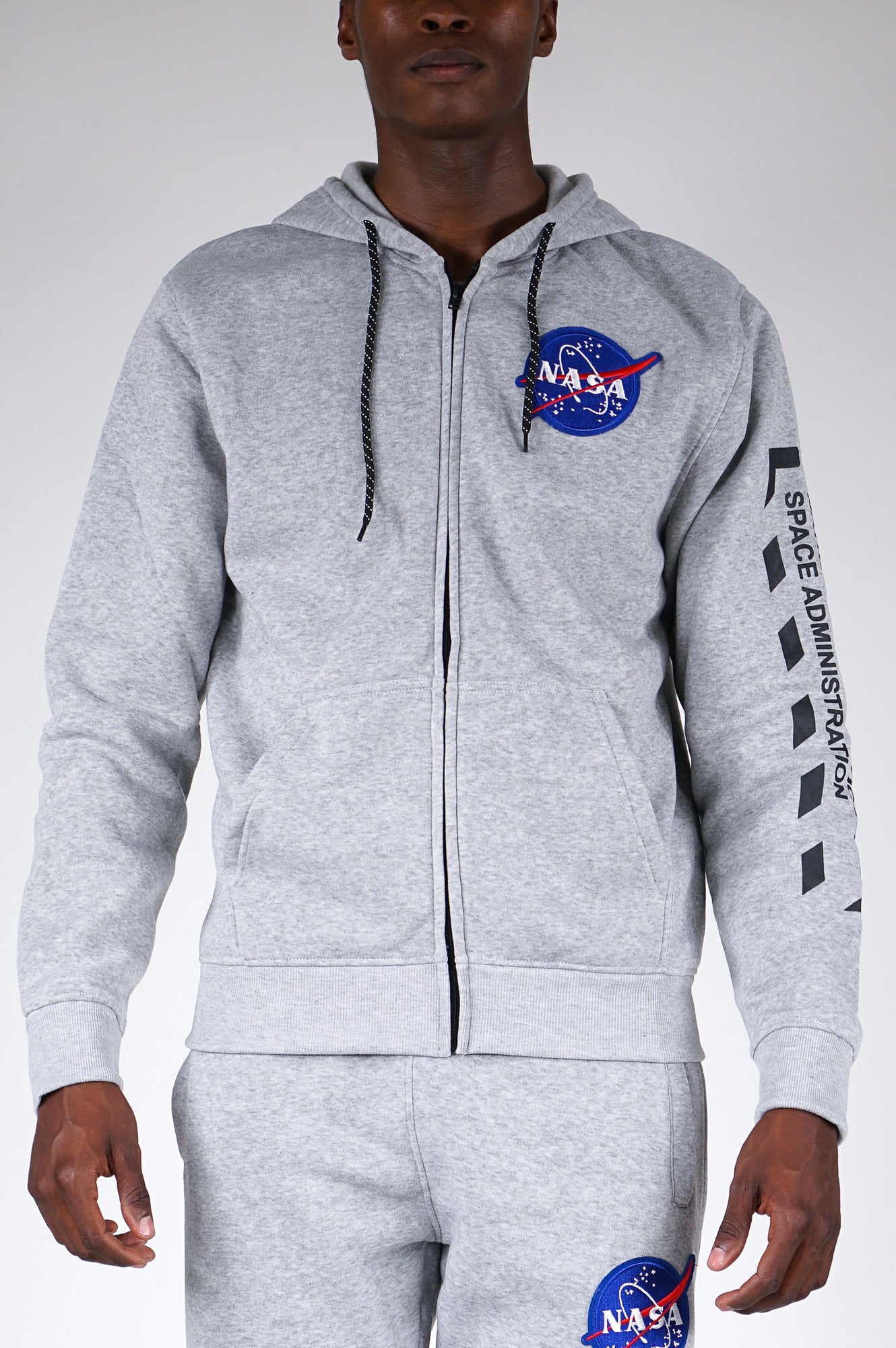 nasa hoodie with patches on sleeves