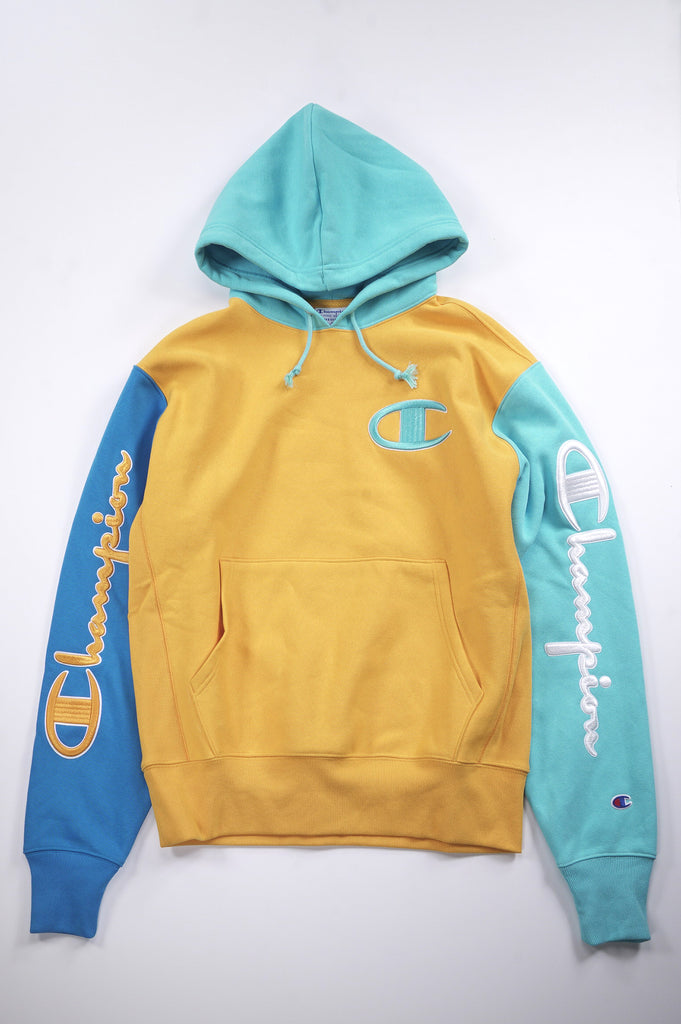 champion colorblock hoodie yellow