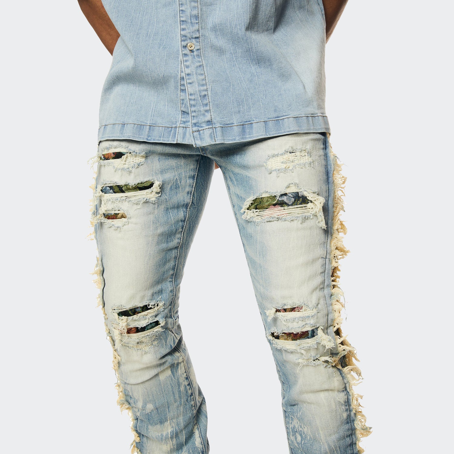 Men s Smoke Rise Tapestry Insert Stacked Denim Jeans Lowell Blue JP24113LBL 06