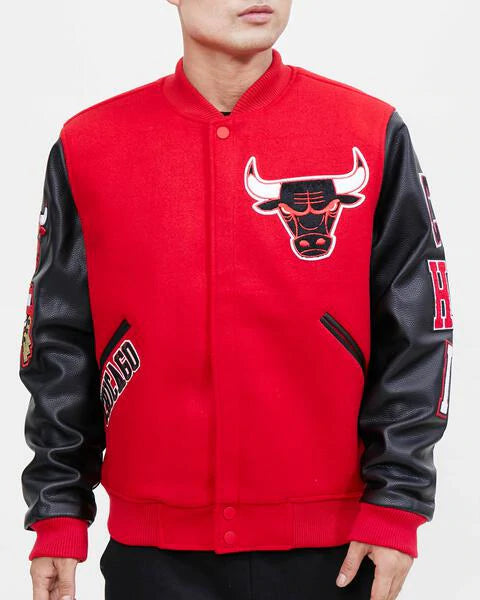 Wool/Leather Charcoal and Black Chicago Blackhawks Varsity Jacket - Jackets  Expert