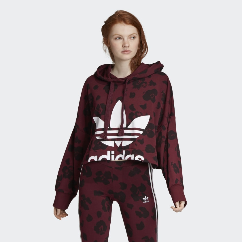 adidas cropped hoodie burgundy