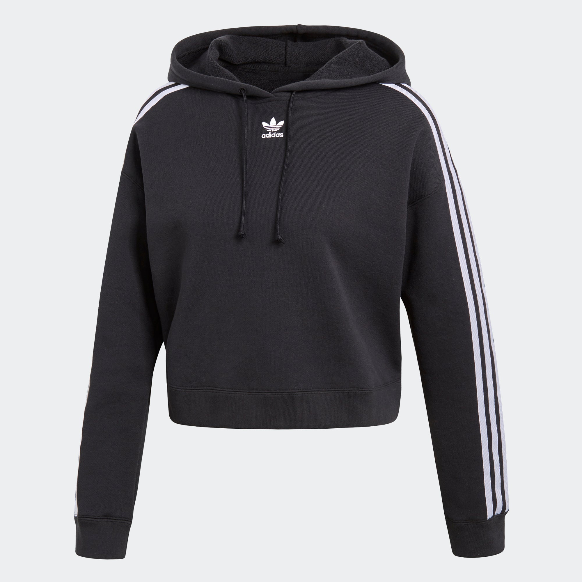 adidas originals adicolor three stripe cropped hoodie in black