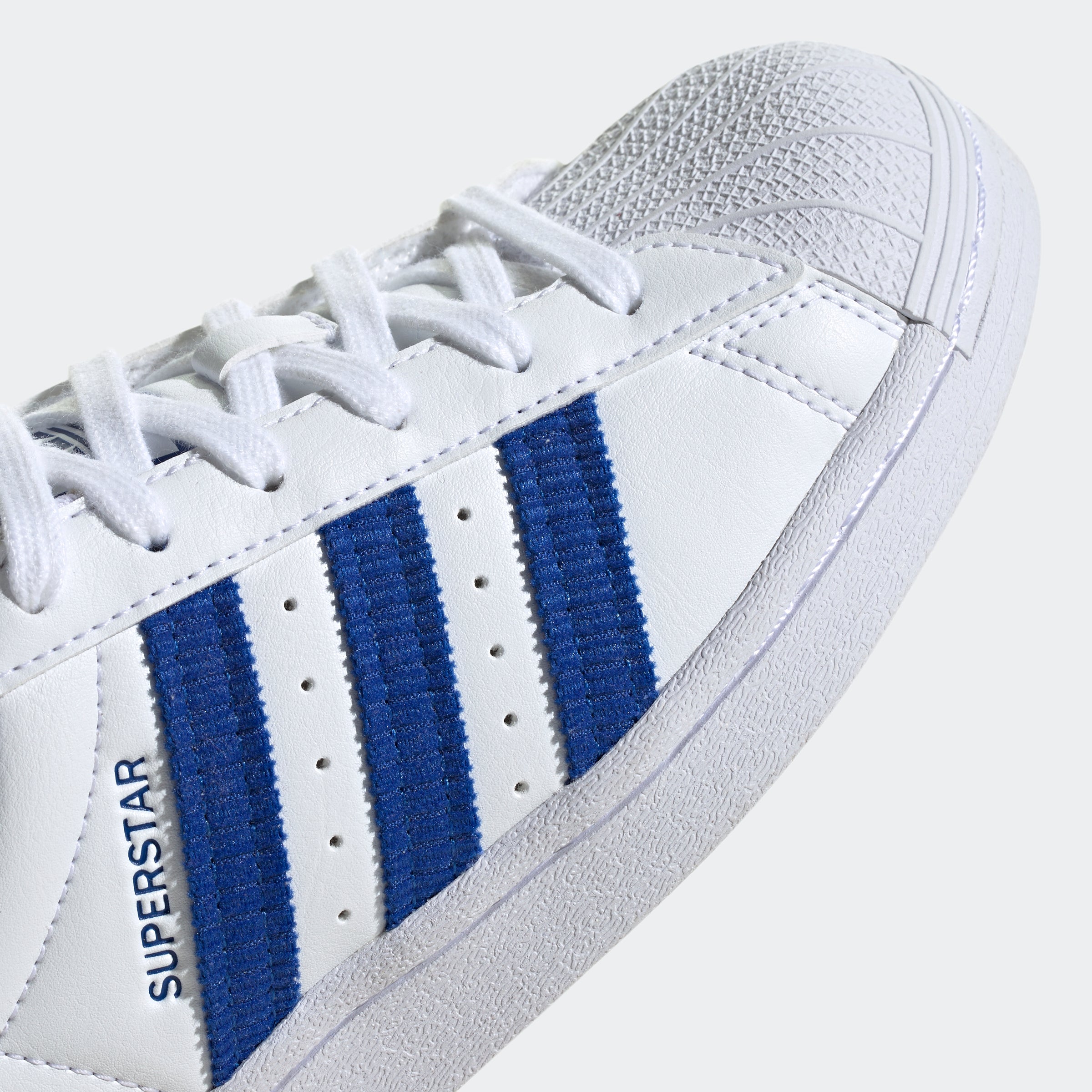 Kids’ adidas Originals Superstar Shoes White Blue Corduroy