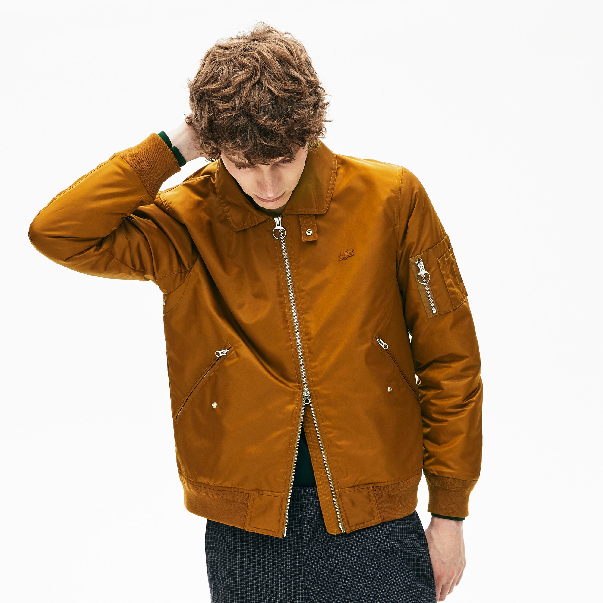 lacoste brown bomber jacket