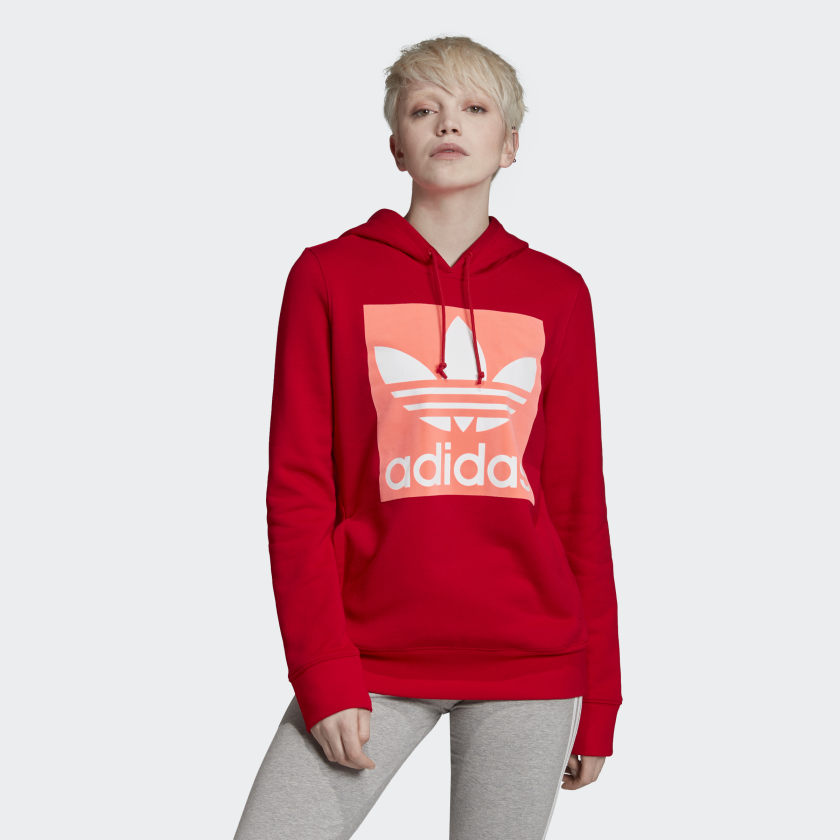 adidas trefoil hoodie women's red