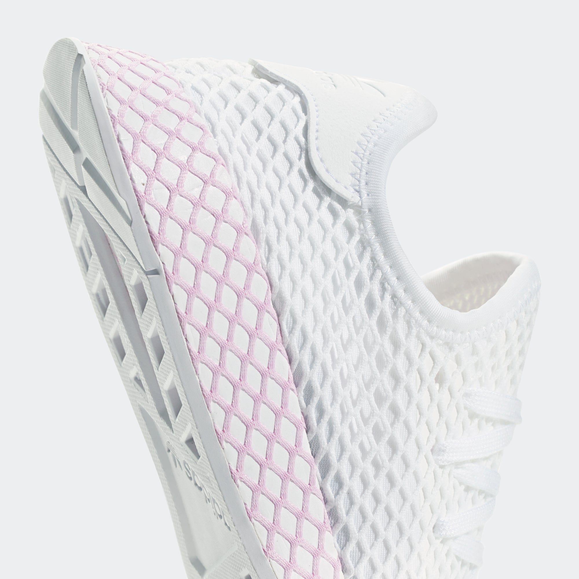 adidas originals deerupt sneakers in white and lilac