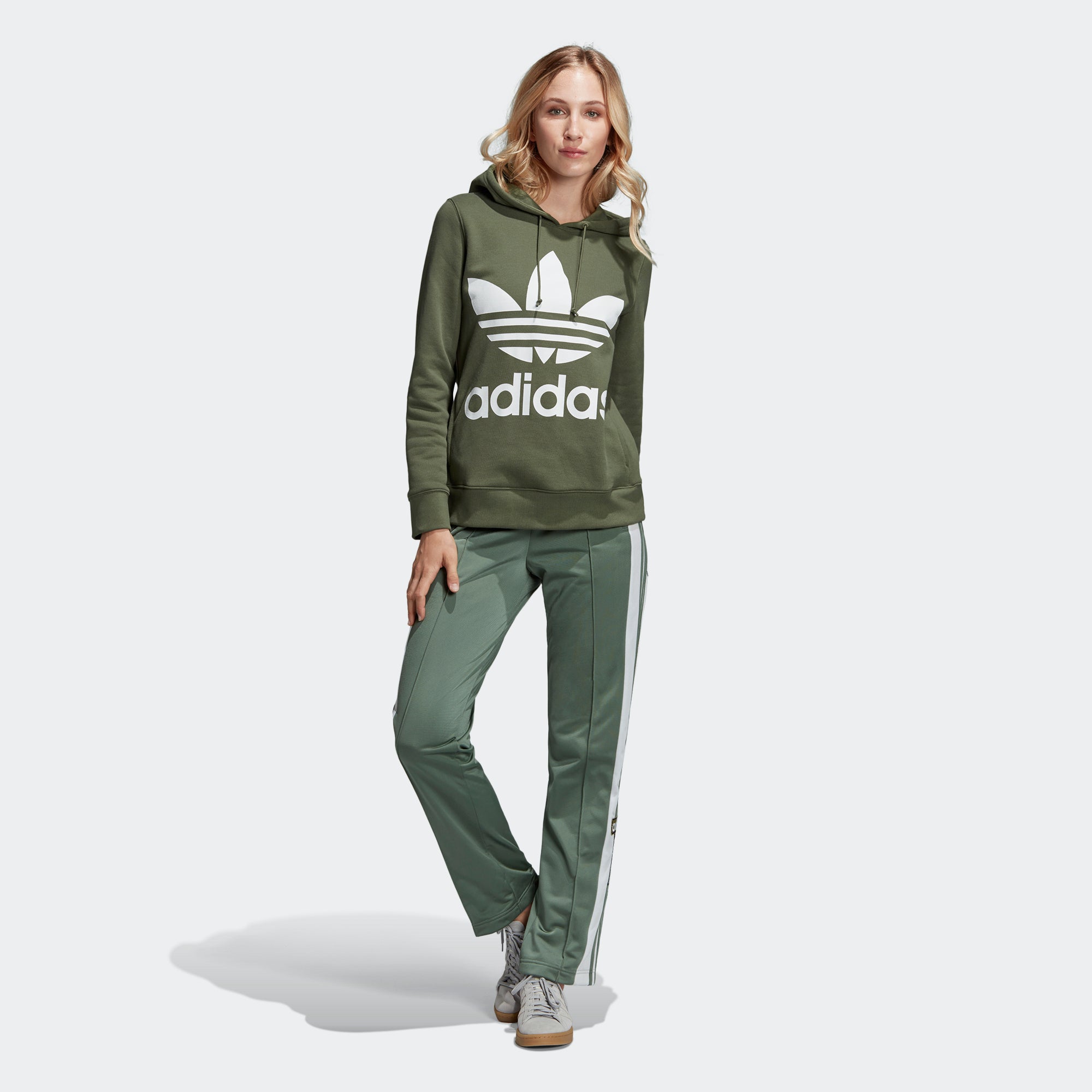 adidas trefoil hoodie olive green