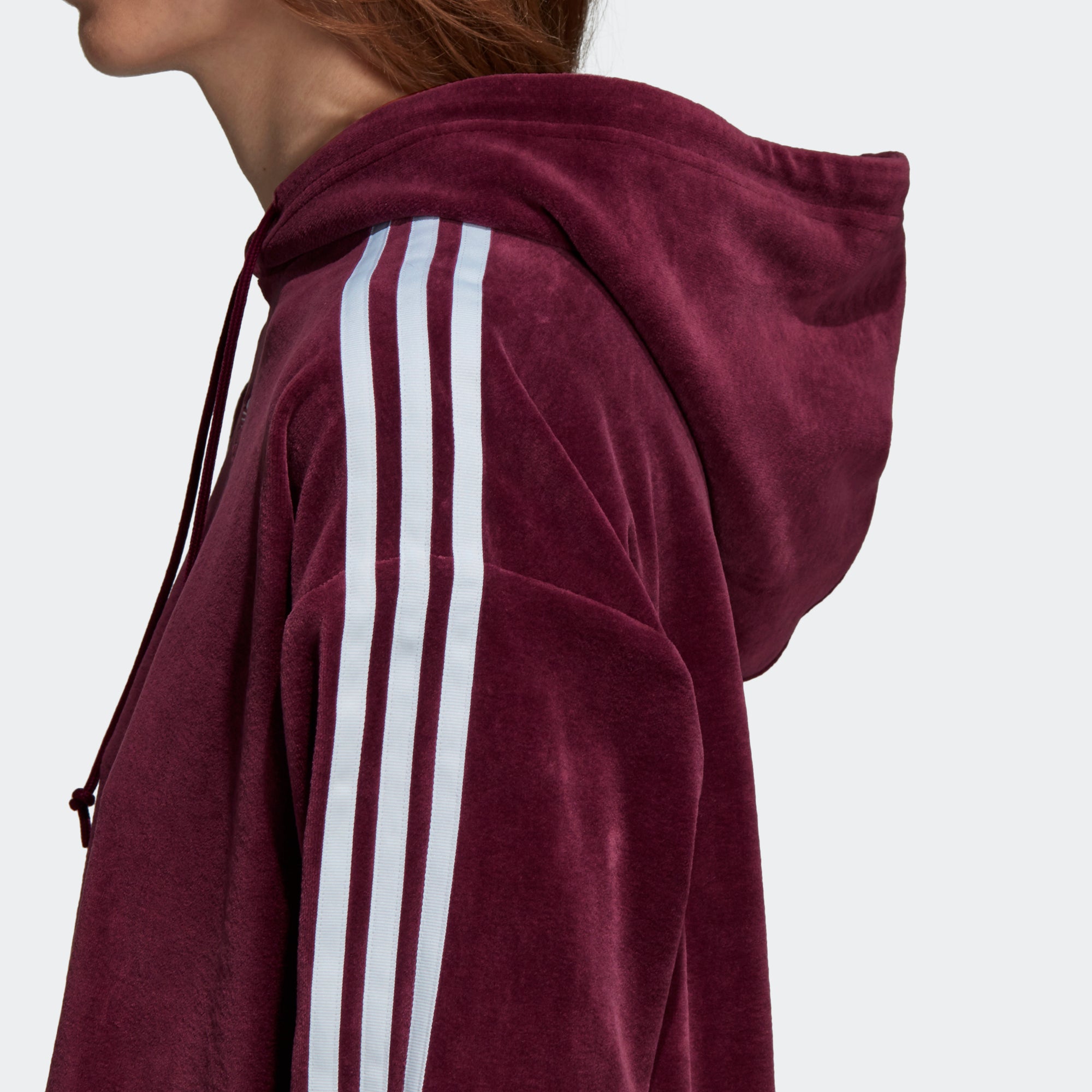 adidas originals maroon velour cropped hoodie