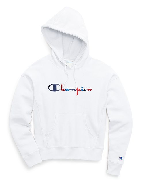 white champion logo hoodie