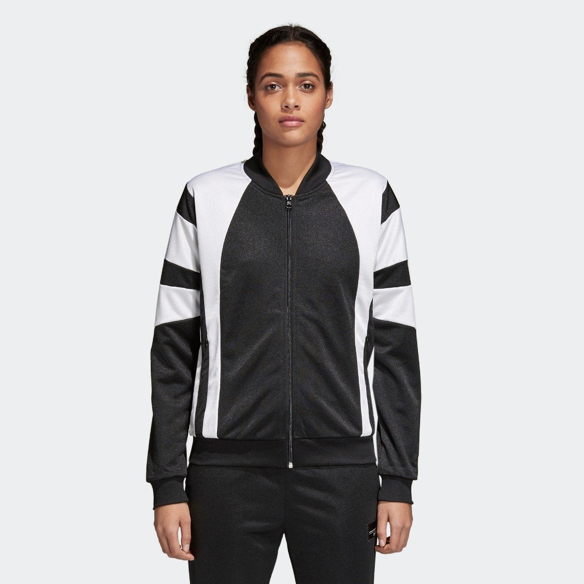 womens black and white adidas track jacket