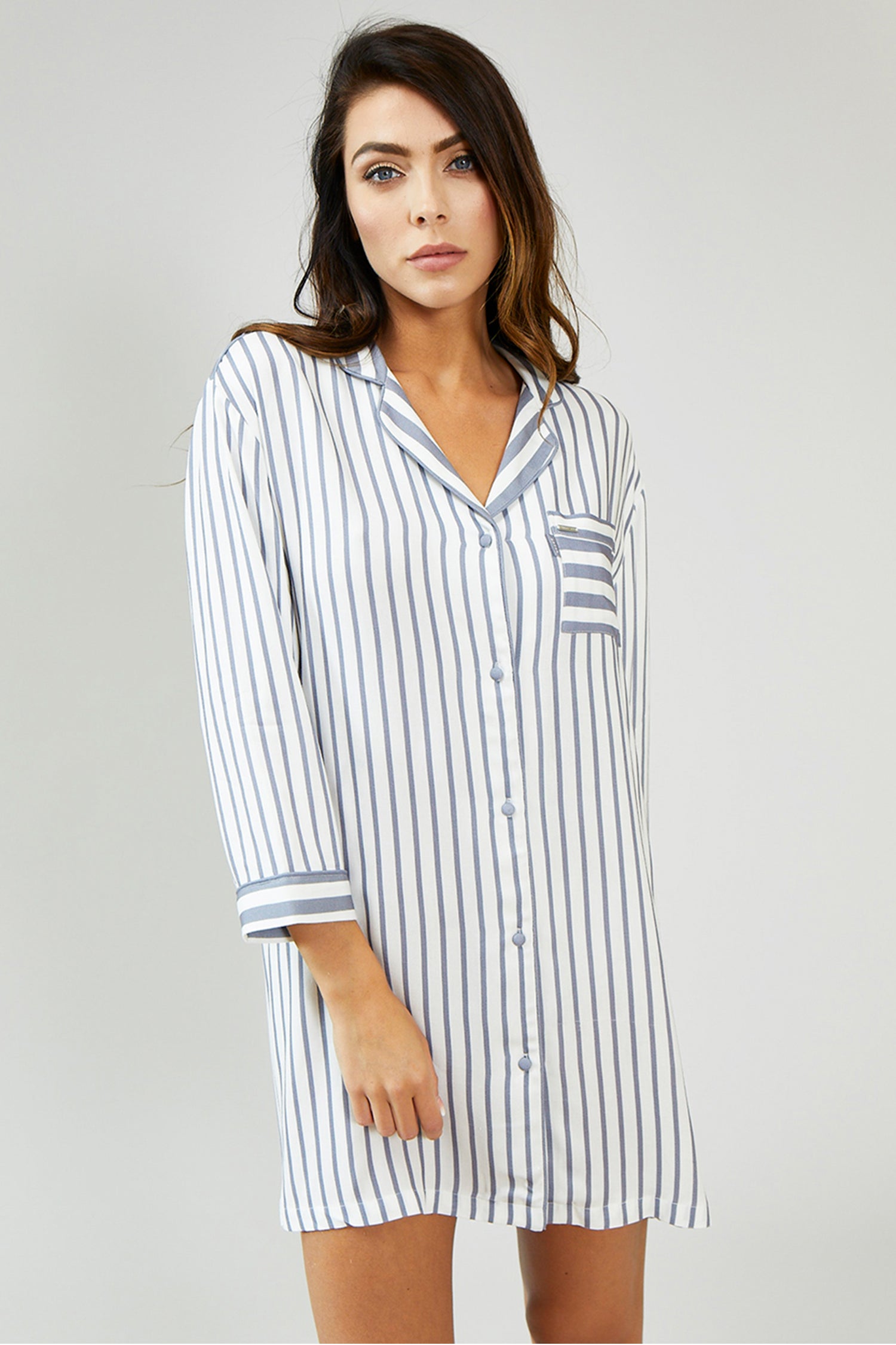 Womens Stripe Grey/Ecru Nightshirt Nightwear from Pretty You London ...
